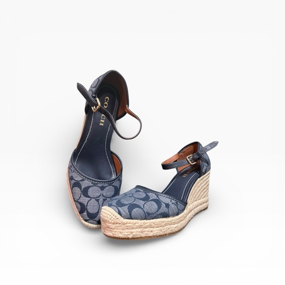 Coach Kimberly Signature Chambray Espadrille Wedges Size 9.5 - Picture 3 of 10